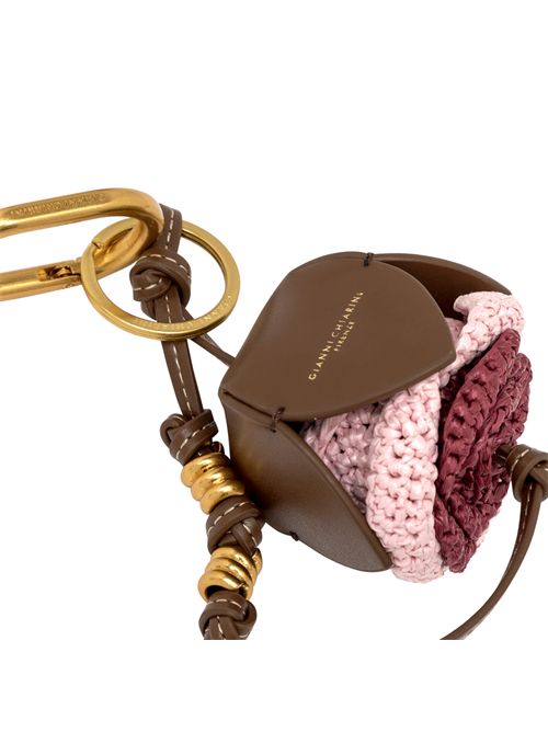 Portachiavi Straw Flower in pelle e paglia intrecciata GIANNI CHIARINI | PC STRAW FLOWER 01CUOIO MIX